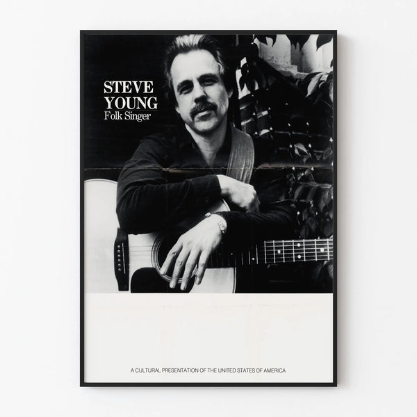 Vintage poster of Steve Young folk singer in black and white