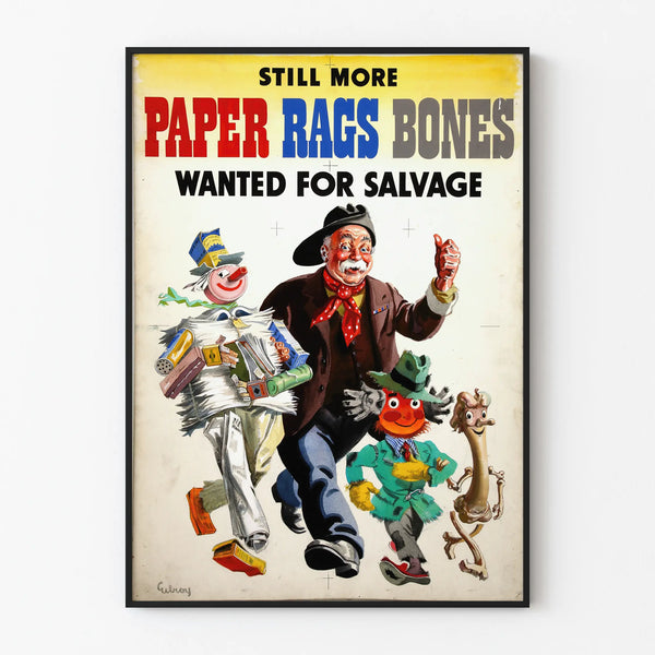 Vintage poster Paper Rags Bones for wall decoration