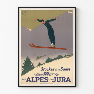 Vintage Snow Sports Poster of the Alps and Jura