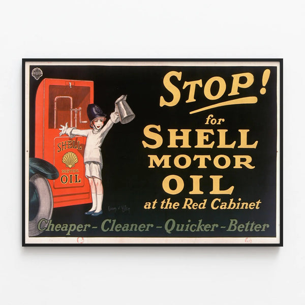 Vintage Shell Motor Oil advertising poster - Retro wall decoration — framed artwork on a wall