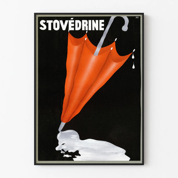 Vintage Poster Umbrella Stovédine in Red and Black
