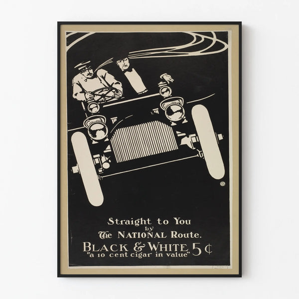 Vintage Poster Advertising Cigarette Black & White National Road