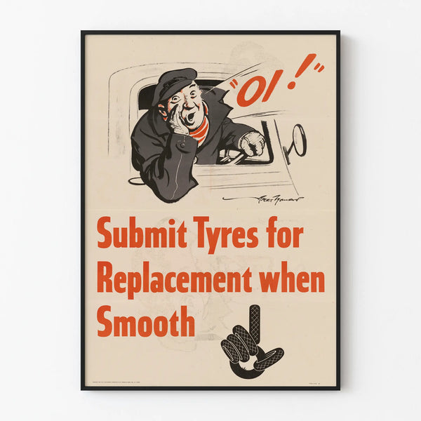Vintage poster indicating the replacement of smooth tires