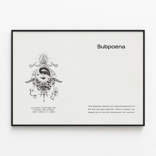 Minimalist Poster Subpoena - Black and White Text Wall Decoration — framed artwork on a wall