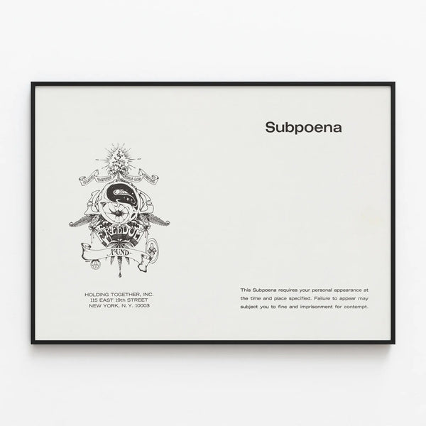 Minimalist Poster Subpoena - Black and White Text Wall Decoration — framed artwork on a wall