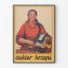 Vintage kitchen poster with woman, sugar, and fruits