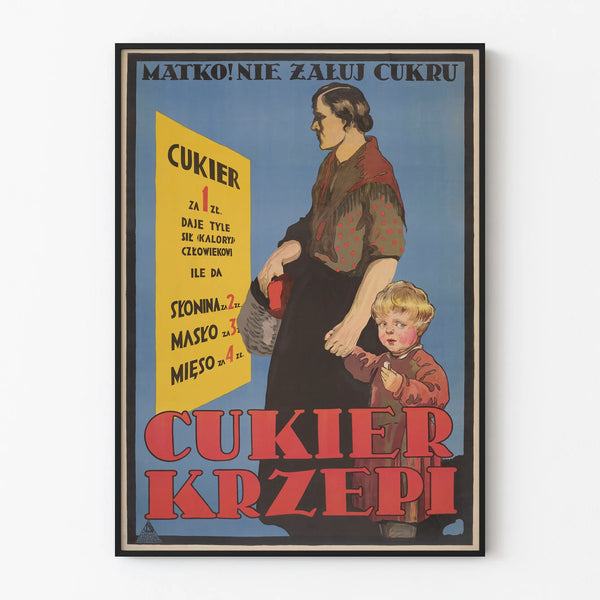 Vintage Polish poster on the importance of sugar in the diet