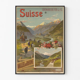 Vintage Swiss Poster Rhône Valley Railway J.S.