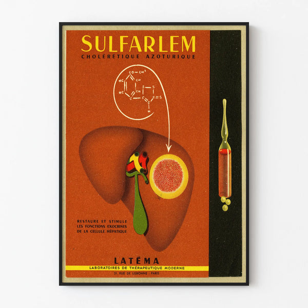 Vintage Sulfarlem cholérétique azoturique poster - Retro medical wall decoration