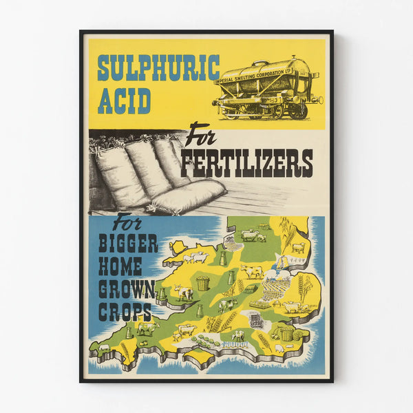 Vintage poster of Sulfuric Acid for fertilizers, cultivation, and agriculture
