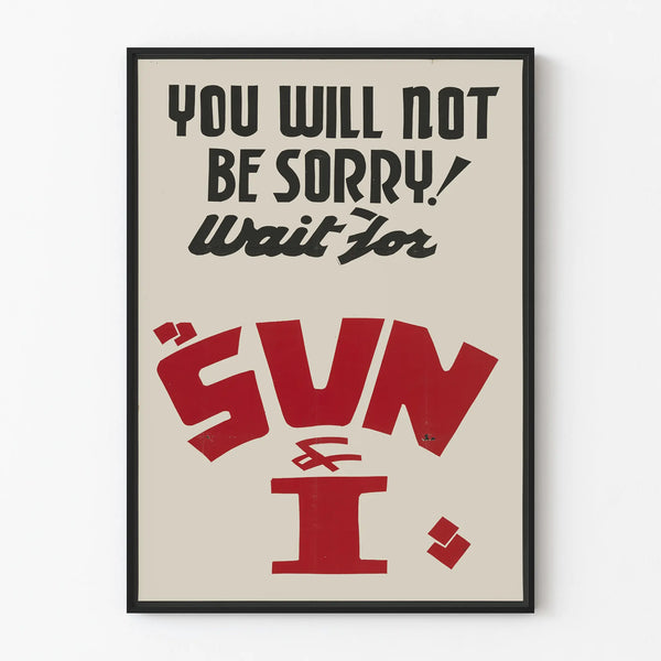 Minimalist typographic poster Sun & I in black and red