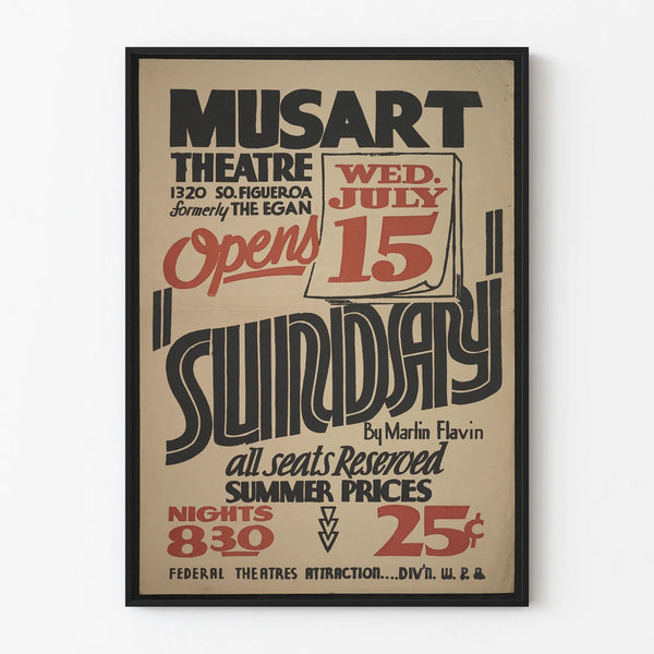 Vintage theater poster Musart for the play Sunday