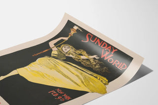Vintage Sunday World Poster with Woman in Yellow Dress and Torch