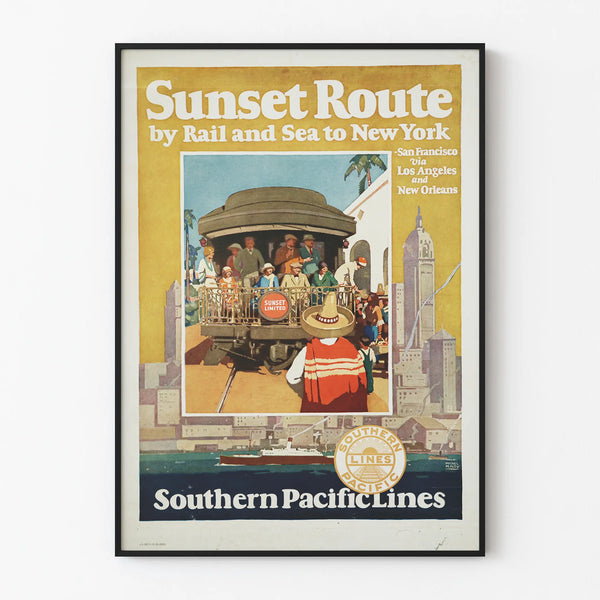 Vintage Poster Sunset Route by Rail and Sea Southern Pacific Lines