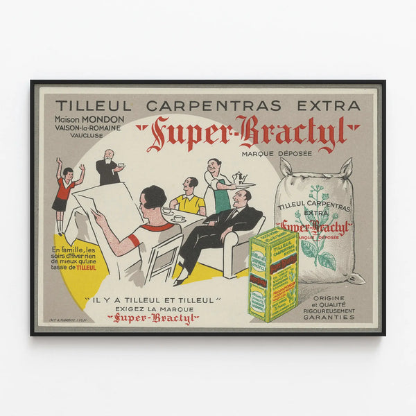 Vintage poster wall decoration Super-Bractyl Linden Carpentras — framed artwork on a wall