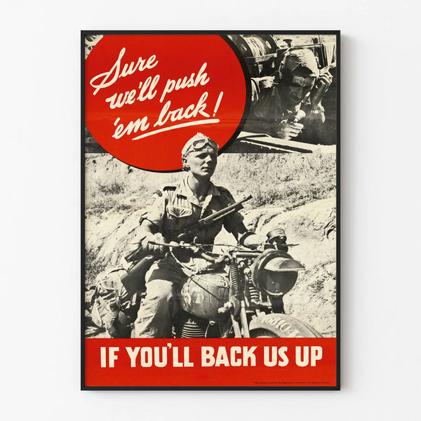 Inspiring Vintage Military Poster - Sure We'll Push 'Em Back