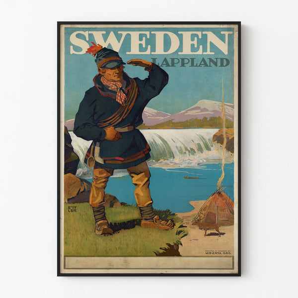 Vintage Swedish Lapland Poster – Landscape and Sami Culture