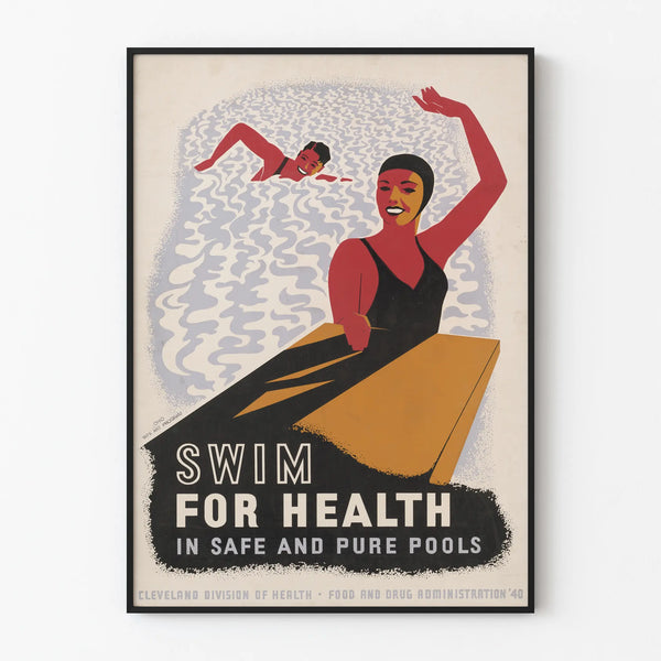 Vintage Poster Swim for Health - Wall Decoration for Pool and Wellness