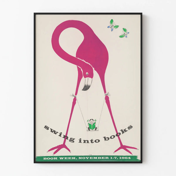 Vintage poster Swing into Books - Wall decoration for book lovers