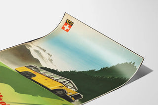 Vintage Swiss Postal Bus Poster Alps