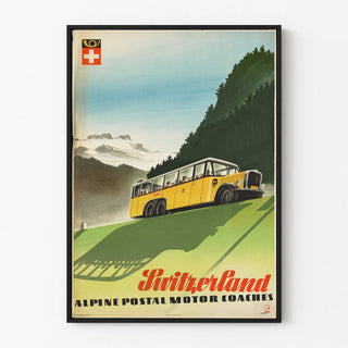 Vintage Swiss Postal Bus Poster Alps