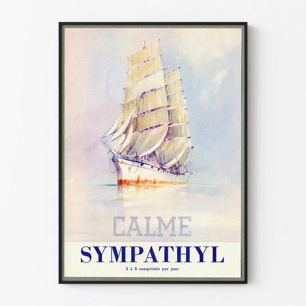 Vintage boat sailboat poster SYMPATHYL Calm wall decoration
