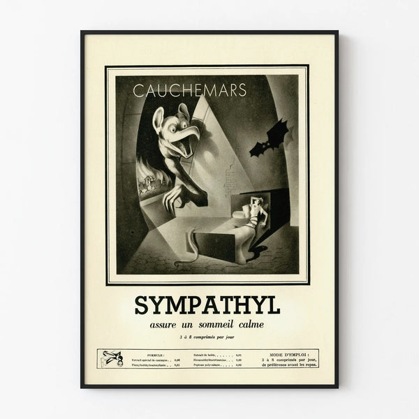 Vintage Sympathyl advertisement poster for a peaceful sleep