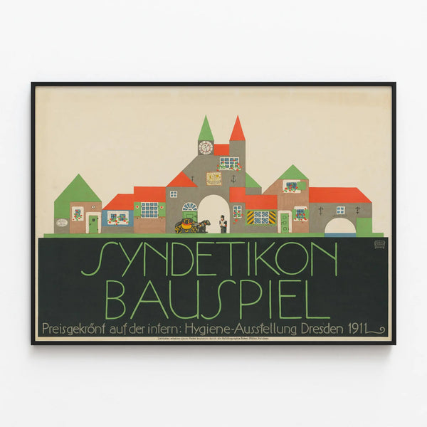 Vintage Syndetikon Bauspiel Poster - Retro Bauhaus Wall Decoration — framed artwork on a wall