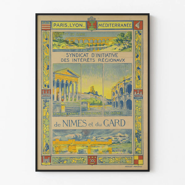 Vintage poster of Nîmes and Gard - Tourist wall decoration