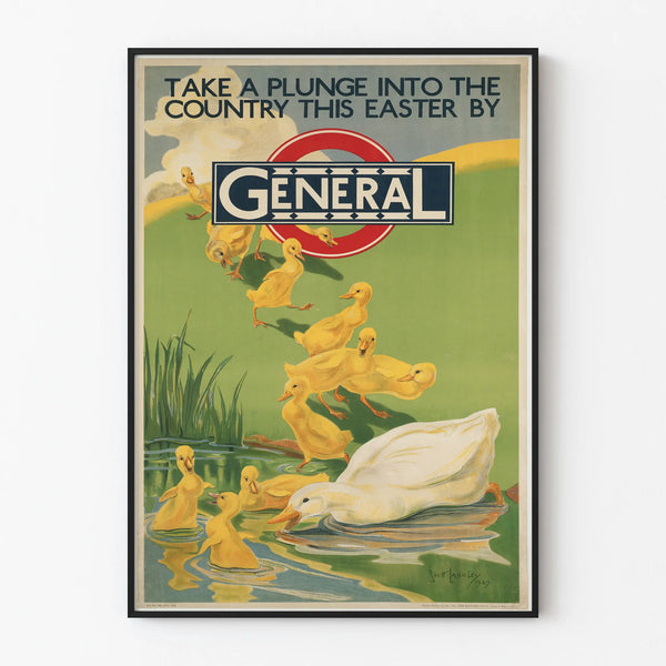 Vintage poster of ducks diving in the countryside – vintage wall decoration
