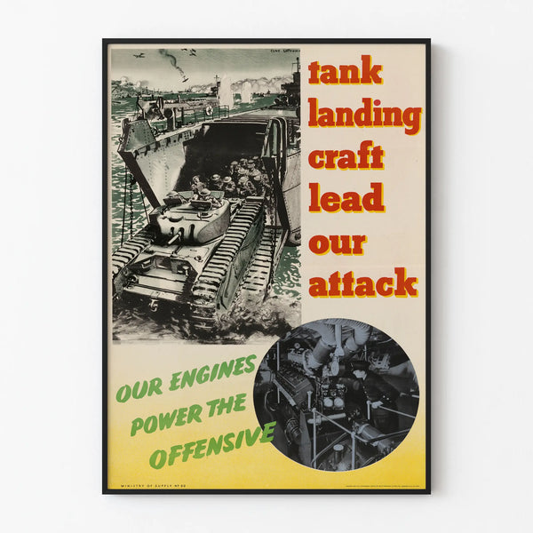 Vintage Poster of Tank Landing Craft Attack - Military Wall Decoration