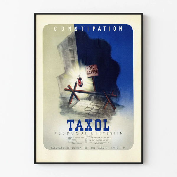 Vintage decorative poster for Taxol medication constipation