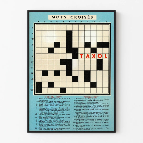 Vintage Crossword Puzzle Poster Taxol - Retro Wall Decoration