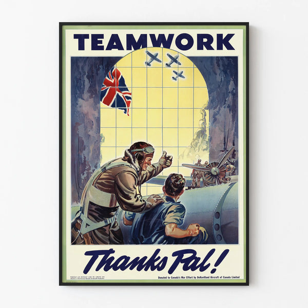 Vintage poster TEAMWORK Thanks Pal - Retro aviation wall decoration