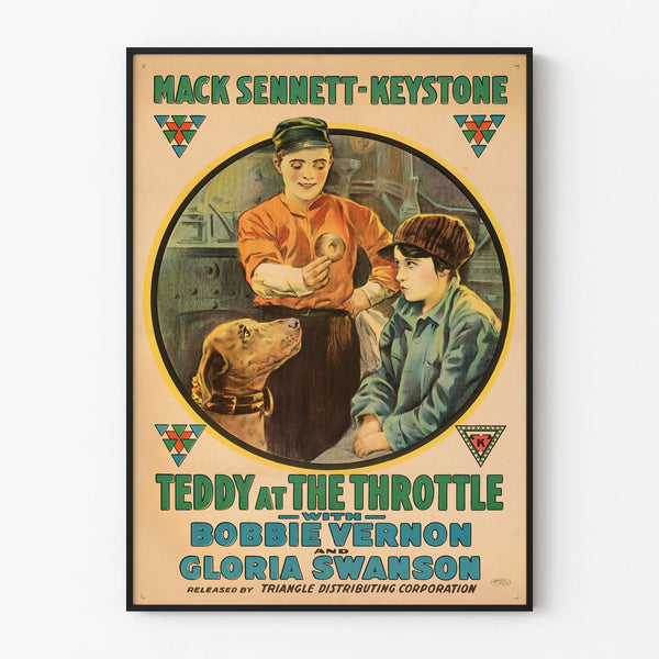 Vintage poster Teddy at the Throttle silent film decorative