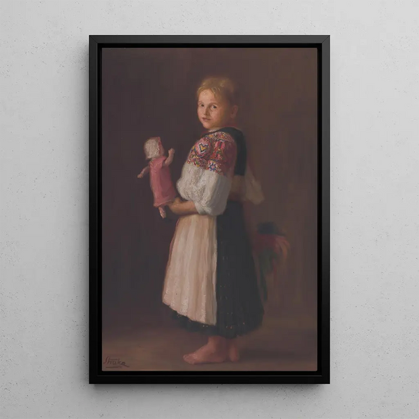Girl with a Doll - Stefan Straka — framed artwork on a wall