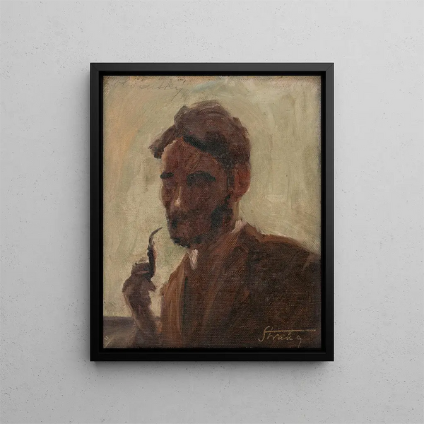 Study of a man with a pipe - Stefan Straka — framed artwork on a wall