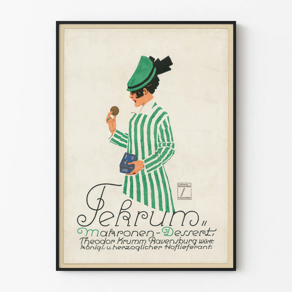 Vintage poster Tekrum Makronen Dessert - Illustration of an elegant woman