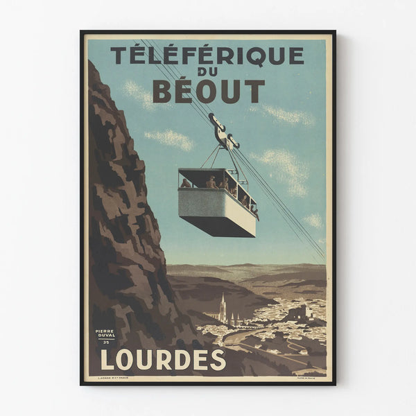 Vintage poster of the Béout cable car in Lourdes - Retro wall decoration