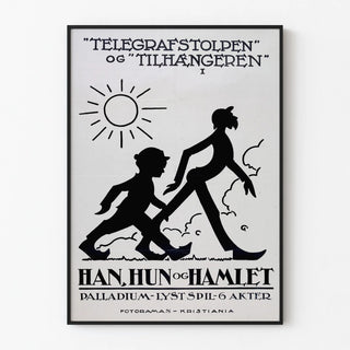 Vintage poster 'Han, Hun og Hamlet' style silhouette