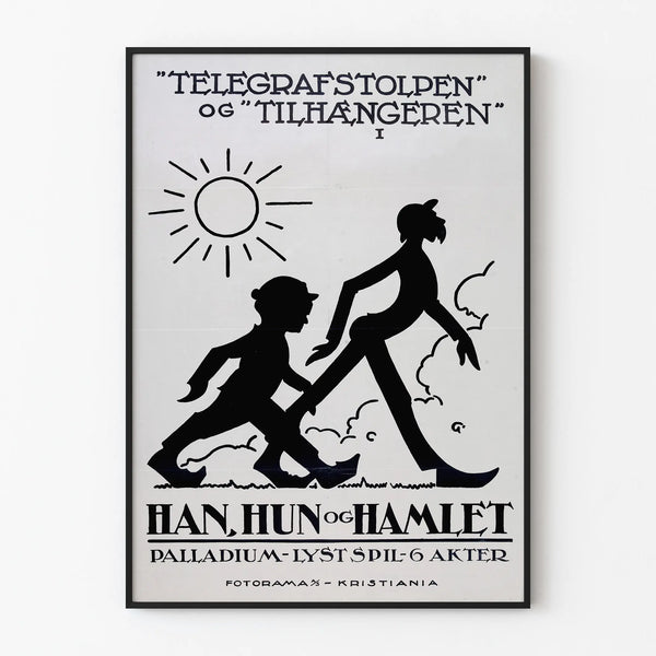 Vintage poster 'Han, Hun og Hamlet' style silhouette