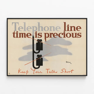 Vintage Telephone Poster - Time is Precious — framed artwork on a wall