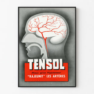 Vintage poster Tensol - Illustration of brain artery in red and white