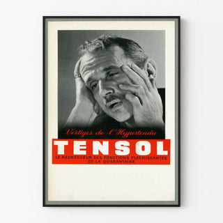 Vintage TENSOL advertising poster for dizziness and hypertension