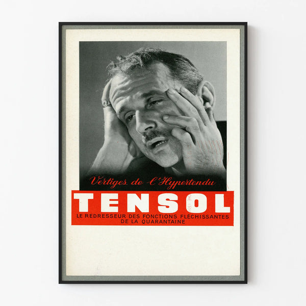 Vintage TENSOL advertising poster for dizziness and hypertension