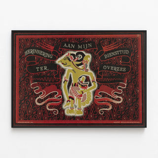 Vintage poster of an overseas service souvenir — framed artwork on a wall