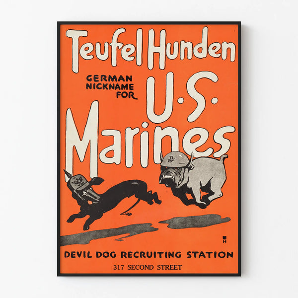 Vintage poster Teufel Hunden U.S. Marines wall decoration