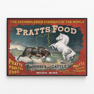 Vintage Poster for Pratts Food for Horses and Cattle — framed artwork on a wall