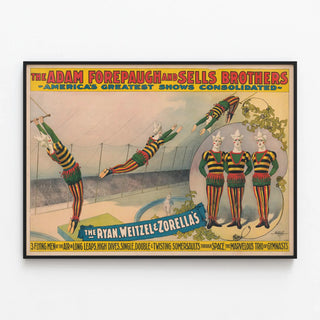 Vintage Circus Poster Adam Forepaugh and Sells Brothers - Trapeze Artists — framed artwork on a wall
