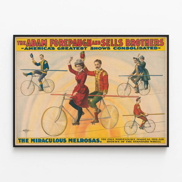 Vintage poster The Miraculous Melrosas - Antique wall decoration spectacle — framed artwork on a wall